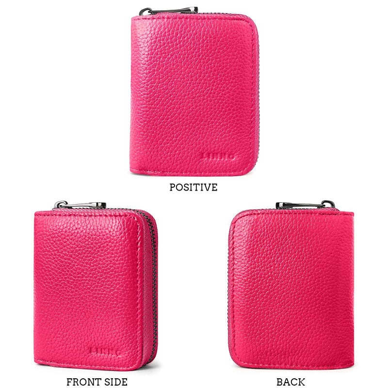 Linno RFID 20 Slots Credit Card Holder Genuine Leather Small Wallet for Women or Men with Zipper - Image 5